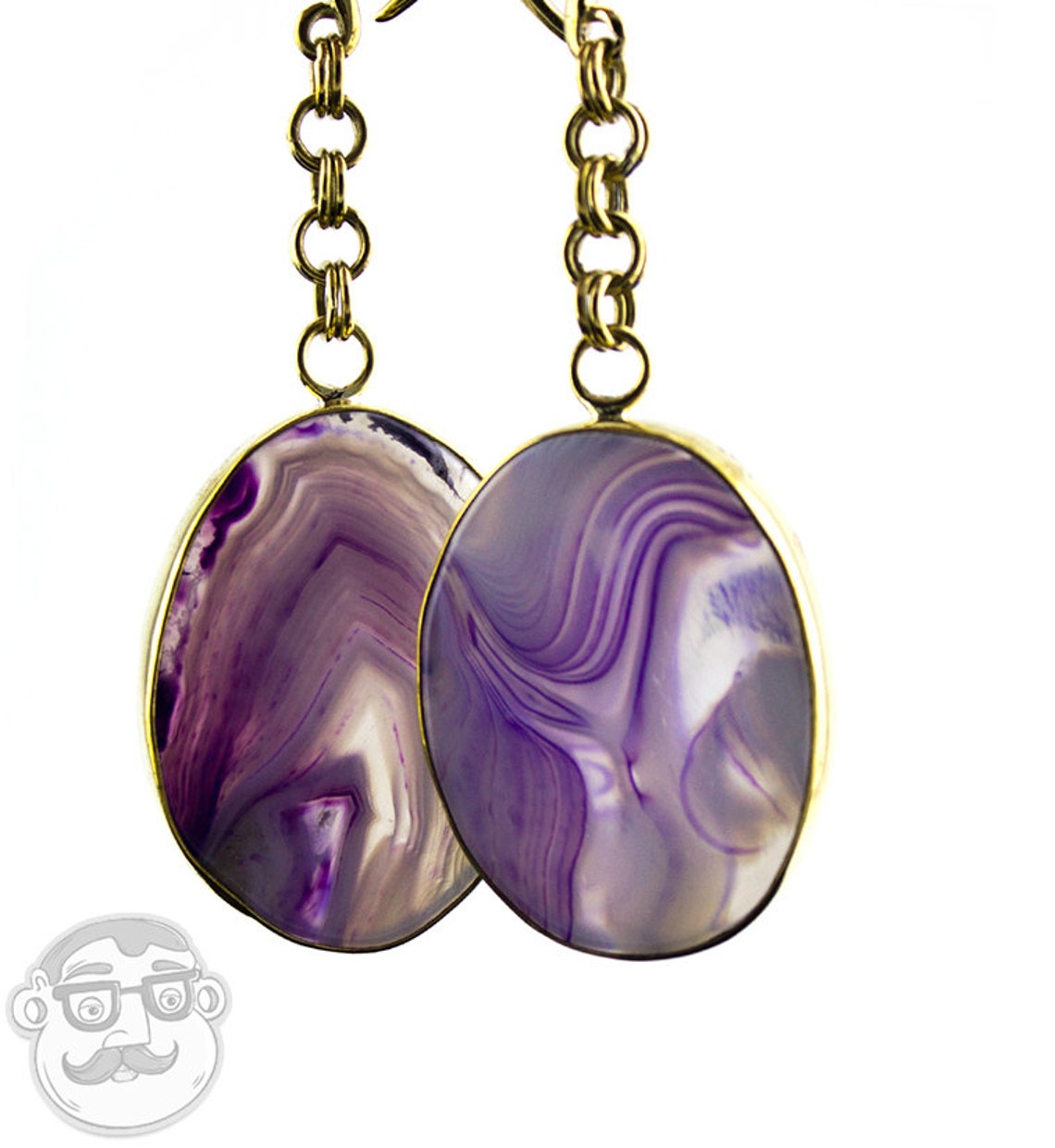 Oval Purple Line Agate Stone Brass Hangers Ear Weights Etsy