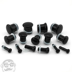 Black Obsidian Stone Plugs - Single Flare with Grooves