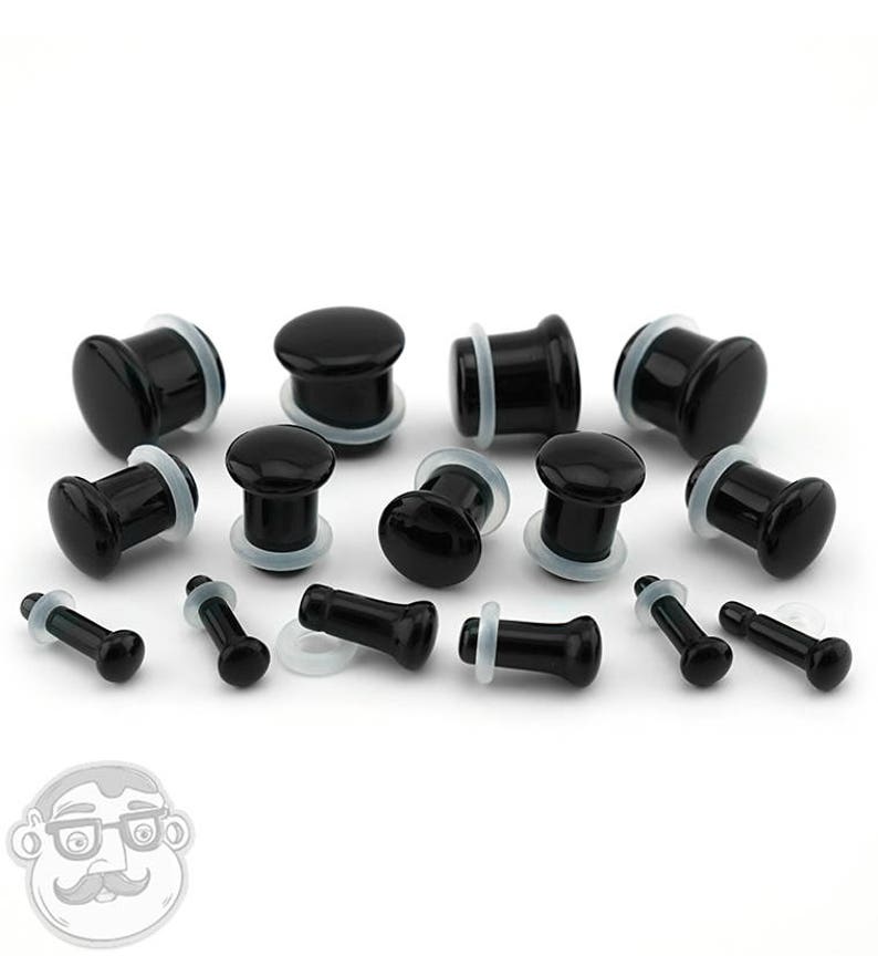 Black Obsidian Stone Plugs Single Flare with Grooves image 1