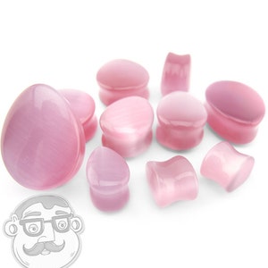 Pink Cat&#39;s Eye Glass Teardrop Plugs