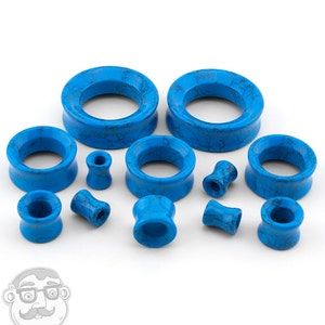 Turquoise Stone Ear Tunnels Plugs - Double Flared (0G up to 1 & 1/2&quot; Inch) NEW!