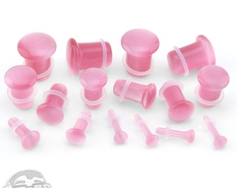 Pink Cat's Eye Glass Single Flare Plugs - Sizes / Gauges (8G - 1/2" Inch)