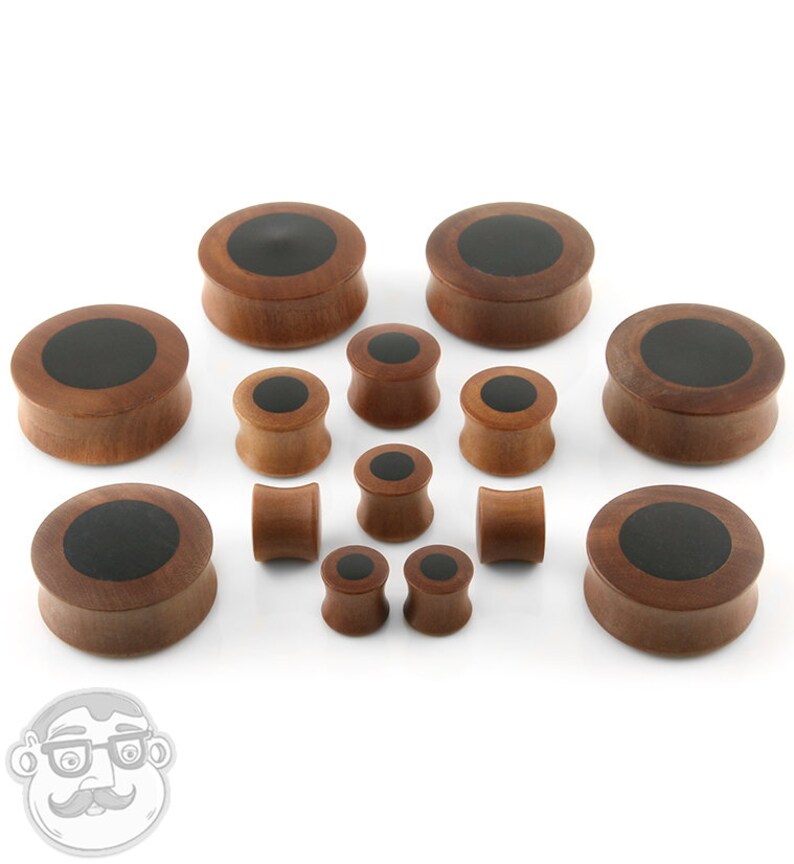 00G - 32mm Saba Wood Plugs With Sono Wood Inlay