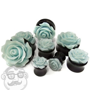 Mint Green Rosebud Black Plugs