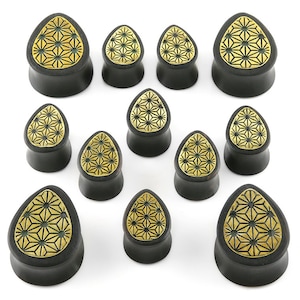 Areng Wooden Teardrop Plugs with Japanese Hemp Brass Inlay