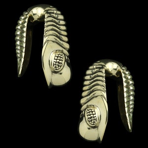 Peut inclure: Une paire de boucles d'oreilles en métal doré avec un design texturé et écailleux. Chaque boucle d'oreille présente un détail rond et texturé.