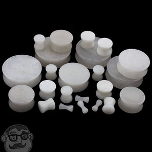 White Quartz Stone Plugs - Double Flare (8G - 1 & 1/4&quot; Inch) Sold In Pairs - New!