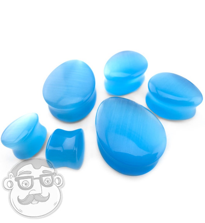 Aqua Cat's Eye Glass Teardrop Plugs Sizes / Gauges 0G Etsy