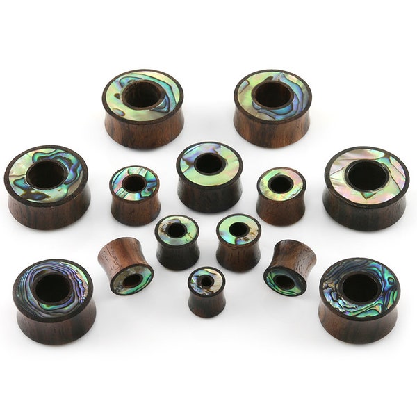 Sono Wood Tunnel Plugs With Abalone Shell Inlay