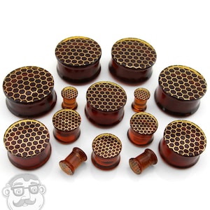 Honeycomb Glass Plugs - Sizes / Gauges  (0G up to 1 & 1/8&quot; Inch)