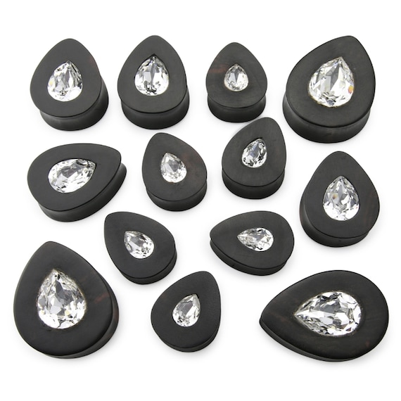 Areng Wooden Teardrop Plugs With Teardrop Swarovski CZ Inlay Etsy