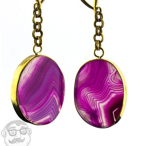 Oval Pink Line Agate Stone Brass Hangers Ear Weights Etsy