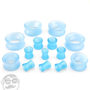 Aqua Cat's Eye Glass Concave Tunnel Plugs - Sizes / Gauges (0G - 1 Inch) - New!