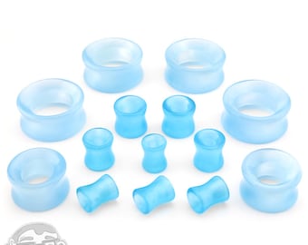 Aqua Cat's Eye Glass Concave Tunnel Plugs - Sizes / Gauges (0G - 1 Inch) - New!