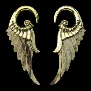 Angel Wing Tamarind Wood Brass Ear Weights