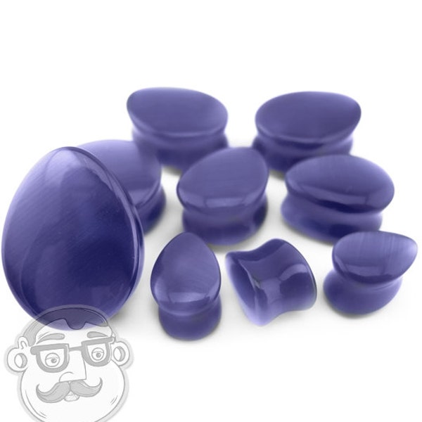 Purple Cat's Eye Glass Teardrop Plugs