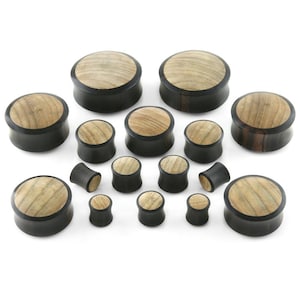 Areng Wooden Plugs with Indo Wood Inlay (00G - 1 & 1/2&quot; Inch) - Plugs Sold in Pairs