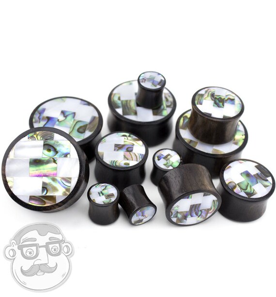 28mm Double Flare Urban Body Jewelry Pair of 1 & 1/8 Inch Gauge Horn Plugs with Abalone Shell Inlay 28mm Double Flare Urban Body Jewelry Pair of 1 & 1/8 Inch Gauge Horn Plugs with Abalone Shell Inlay