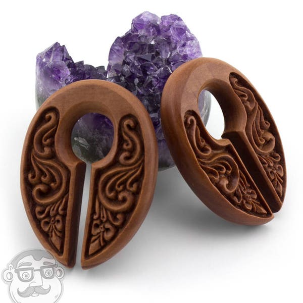 Ornamental Keyhole Wooden Ear Weights / Hangers