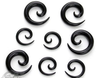 Black Horn Spirals - Sizes / Gauges (8G, 6G, 4G, 2G)