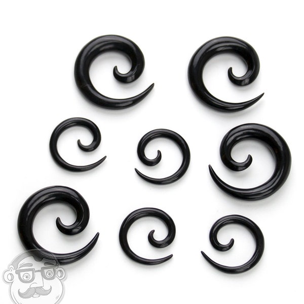 Black Horn Spirals - Sizes / Gauges (8G, 6G, 4G, 2G)