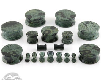Green Eye Jasper Stone Plugs  - Double Flare (8G - 32mm) Sold In Pairs - New!