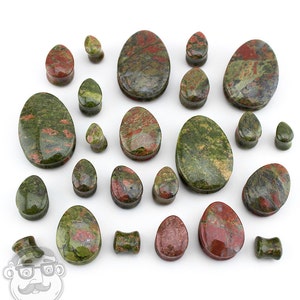 Unakite Teardrop Stone Plugs
