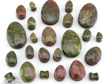 Unakite Teardrop Stone Plugs