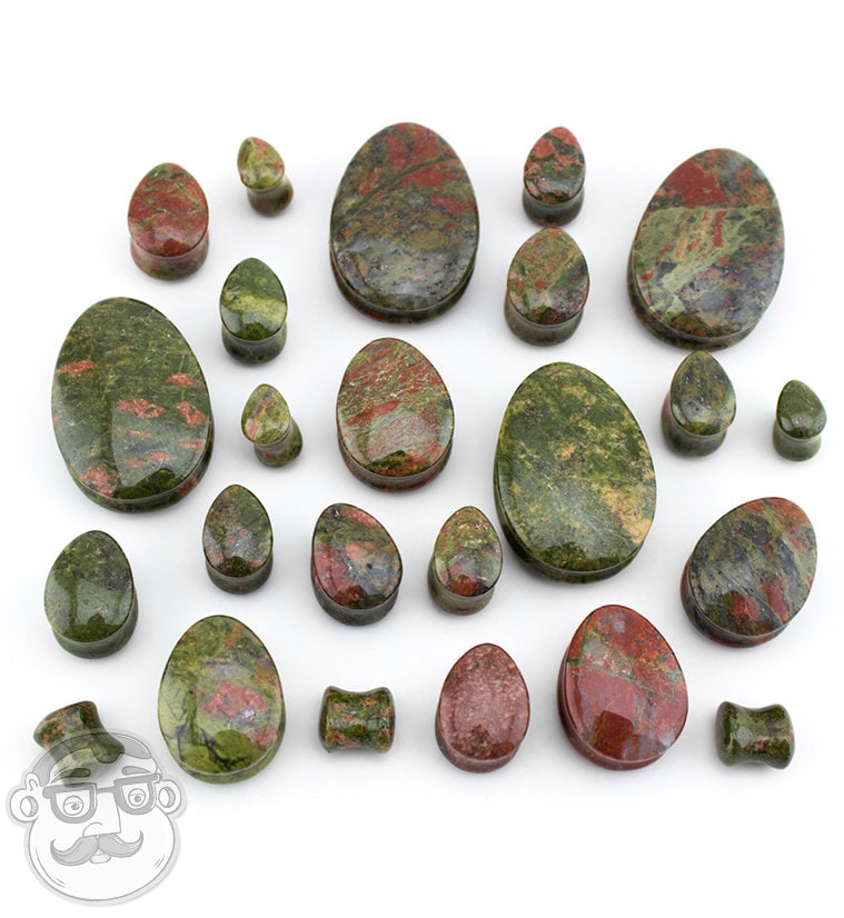 Unakite Teardrop Stone Plugs - Double Flare (2G - 1 & 1/4" Inch)…