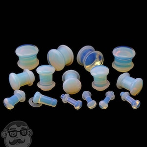 Opalite Glass Plugs - Single Flare with Grooves