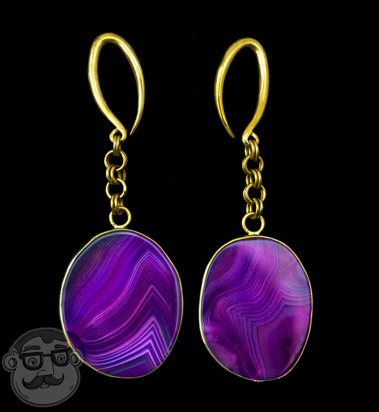 Oval Pink Line Agate Stone Brass Hangers Ear Weights Etsy
