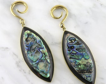 Abalone Marquise Hanging Ear Weights, Stretched Ears, Hangers