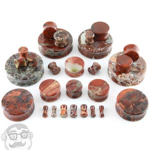 Red Brecciated Jasper Stone Plugs - Sizes / Gauges (8G up to  1 & 1/2" Inch)