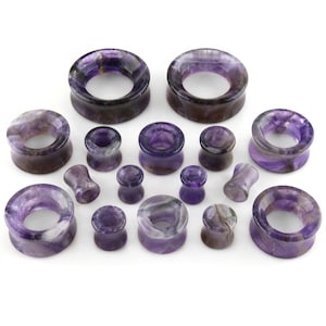 Amethyst Stone Double Flare Tunnels (0 Gauge - 1 & 1/4" Inch) - Sold in Pairs