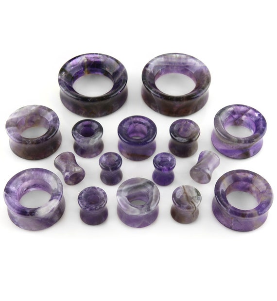 Double Flared Amethyst Stone Ear Gauges Tunnels Double Flared Amethyst Stone Ear Gauges Tunnels