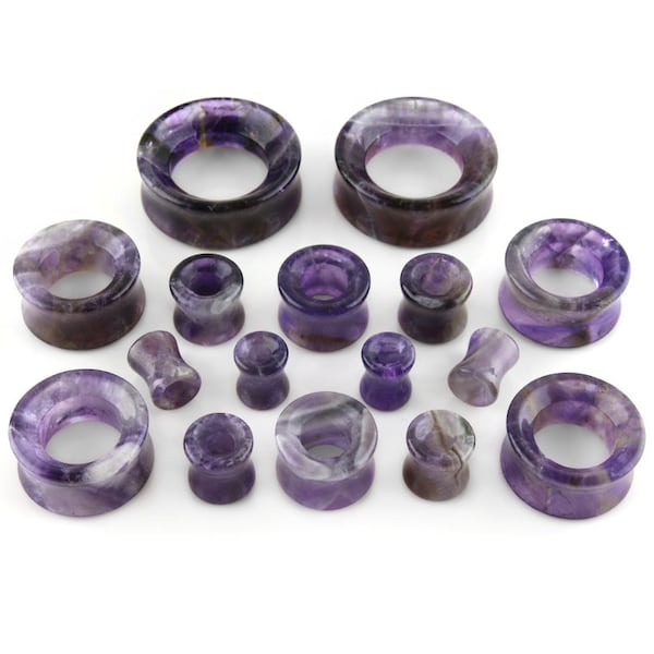 Amethyst Stone Double Flare Tunnels (0 Gauge - 1 & 1/4" Inch) - Sold in Pairs