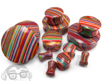Candy Stripe Stone Plugs - Double Flare (6G - 32mm) Sold In Pairs - New!