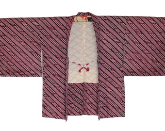 VINTAGE Silk Shibori Haori, Purple Diagonal on Beautiful Silk Weave (H009)