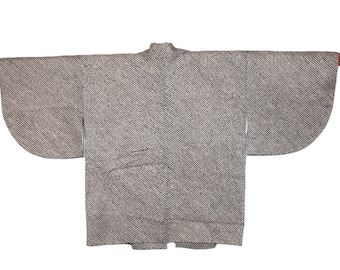 VINTAGE Silk Shibori Haori, Black, Red, & White Wrap with Retro Lining (H013)