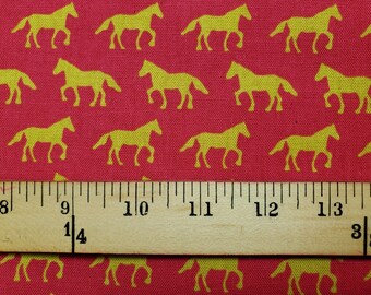 Yellow Ponies on Pink (Sold by the Yard): Cotton-Linen by Baker