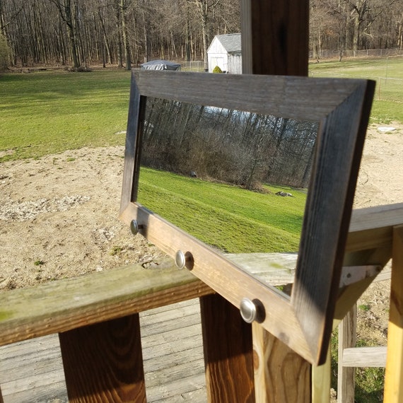 Rustic Barn Wood Hall Mirror With Hooks Modern