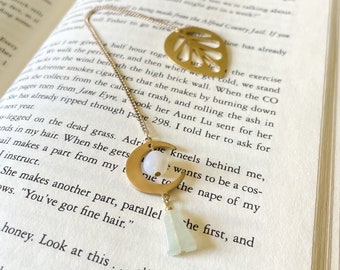 Gemstone Moon Bookmark, Green Aventurine Bookmark Chain, Crystal Gemstone Bookmark, book lover gifts