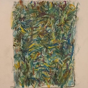 Abstract Original Drawing, blue and green, 10 1/8&quot; x 7&quot; 1981, vintage