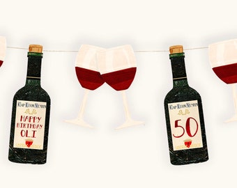 50th Wine Banner - 50th Birthday Decorations for men and women