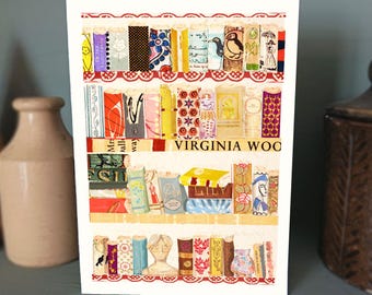Book Lover Birthday Card – Virginia Woolf Bookshelf Design