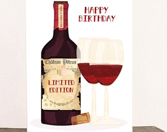 60th,70th Birthday card for men - Red Wine