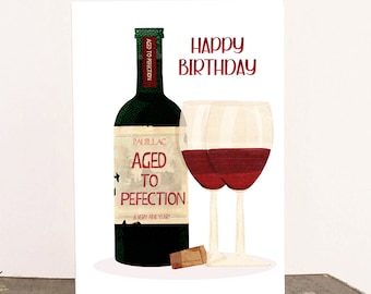 Wine Birthday Card - Personalised red wine bottle for men and women