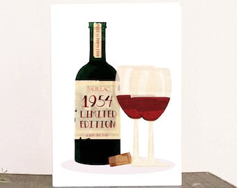 Carte d'anniversaire pour homme ou femme - 1954 Vin rouge