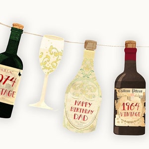 Wine Party Decorations - Birthday Bunting for men and women  70th, 60th,50th, 40th, 30th