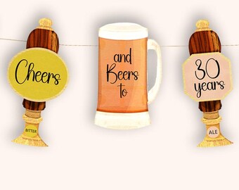 30th Birthday Decoration - Cheers & Beers to 30 Years Personalized Party Garland